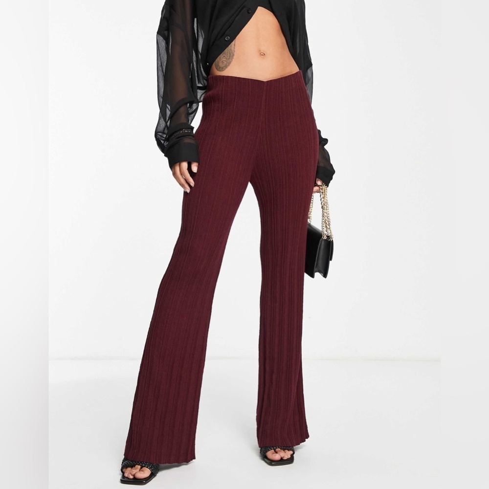 & Other Stories Textured Flare Pants in Burgundy